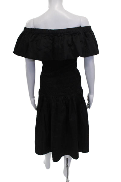 ASTR Women Sundress Black Cotton Off Shoulder Short Sleeve Full Length Size M