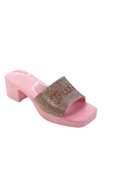 Juicy Couture Womens Jeweled Mule Slide On Sandal Heels Pink Silver Size 9