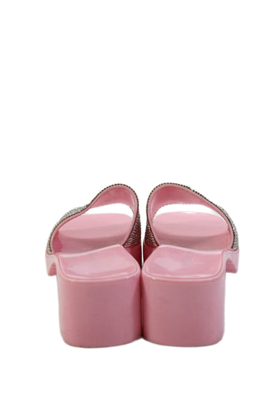 Juicy Couture Womens Jeweled Mule Slide On Sandal Heels Pink Silver Size 9