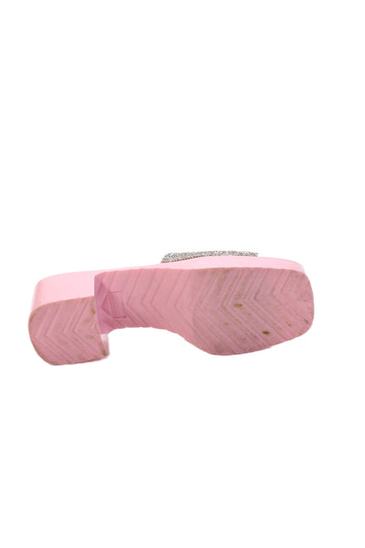 Juicy Couture Womens Jeweled Mule Slide On Sandal Heels Pink Silver Size 9