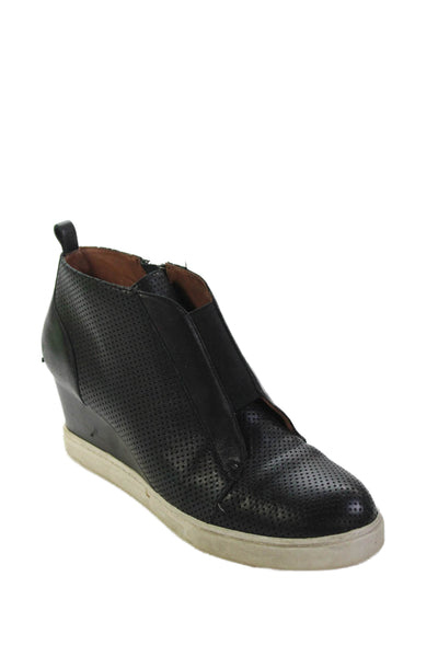 Linea Paolo Womens Side Zip Wedge Heel Perforated Sneakers Black Size 6.5