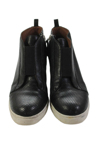 Linea Paolo Womens Side Zip Wedge Heel Perforated Sneakers Black Size 6.5
