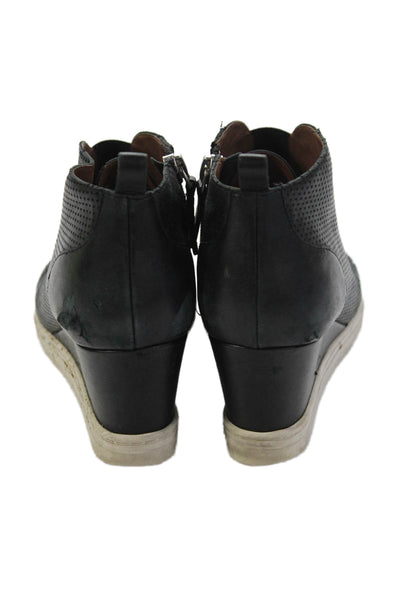 Linea Paolo Womens Side Zip Wedge Heel Perforated Sneakers Black Size 6.5