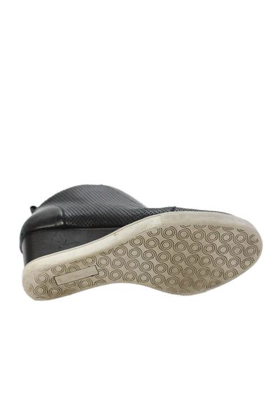 Linea Paolo Womens Side Zip Wedge Heel Perforated Sneakers Black Size 6.5