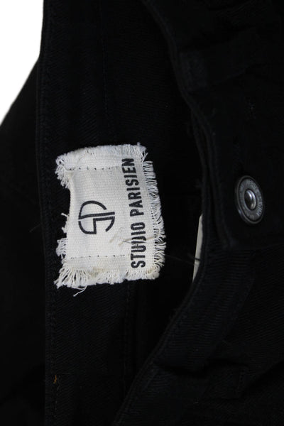 Studio Parisien Womens Black Cropped Jeans Mid Rise Button Closure Size S