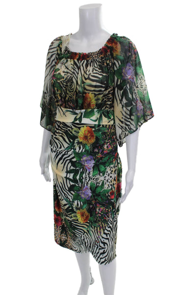 Alberto Makali Women Sheath Dress Multicolor Scoop Neck Short Sleeve Size S