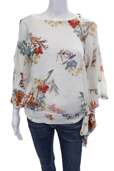 Marella Women Kimono Blouse Multicolor Silk Boat Neck 3/4 Sleeve Floral Size 2