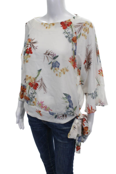 Marella Women Kimono Blouse Multicolor Silk Boat Neck 3/4 Sleeve Floral Size 2