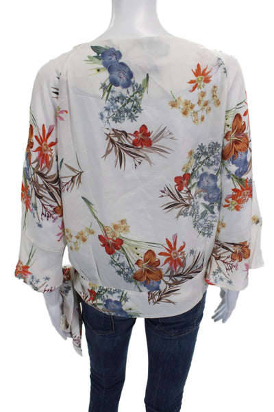 Marella Women Kimono Blouse Multicolor Silk Boat Neck 3/4 Sleeve Floral Size 2