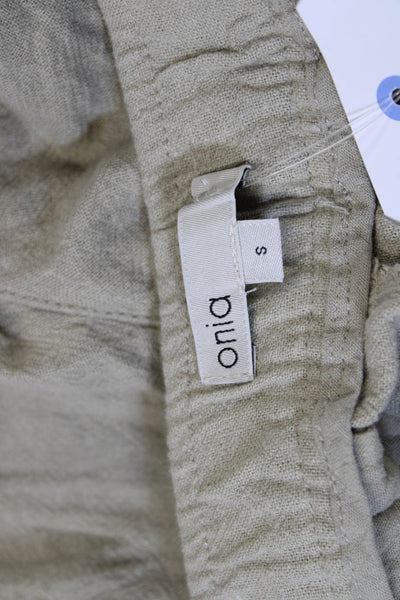 ONIA Womens Beige Linen Jogger Pants Button Closure Inseam 25 Size S