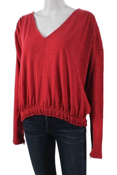 Lilla P Womens Basic Red Cotton V Neck Long Sleeve Blouse Size XL