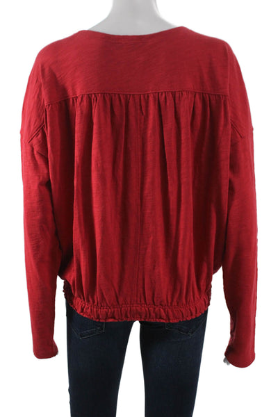 Lilla P Womens Basic Red Cotton V Neck Long Sleeve Blouse Size XL