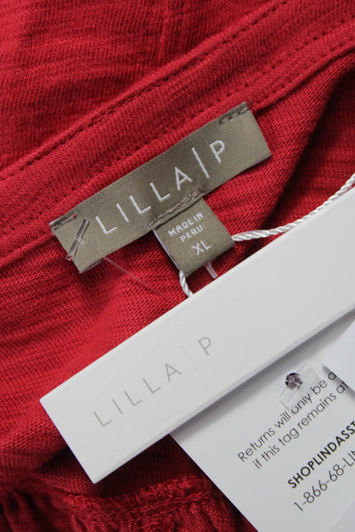 Lilla P Womens Basic Red Cotton V Neck Long Sleeve Blouse Size XL
