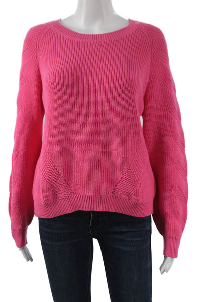 525 Women Pullover Sweater Pink Round Neck Long Sleeve 100% Cotton Size L