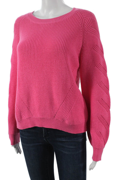 525 Women Pullover Sweater Pink Round Neck Long Sleeve 100% Cotton Size L