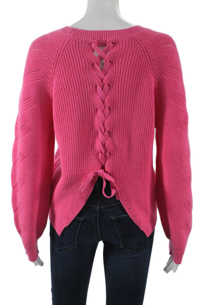 525 Women Pullover Sweater Pink Round Neck Long Sleeve 100% Cotton Size L