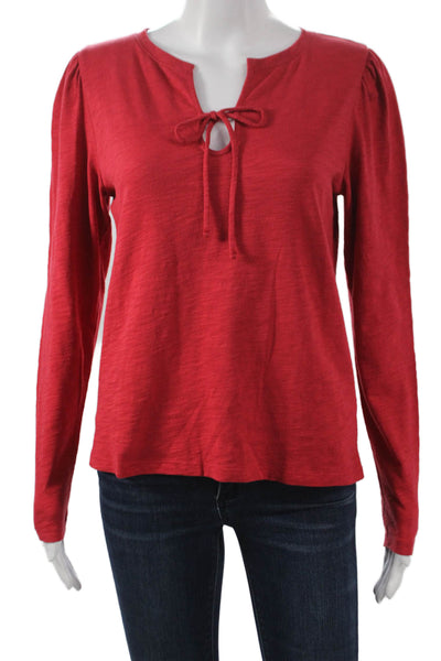 Lilla P Women Basic Long Sleeve T-Shirt Red Cotton Round Neck Size S
