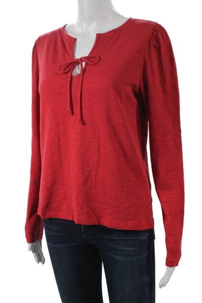 Lilla P Women Basic Long Sleeve T-Shirt Red Cotton Round Neck Size S