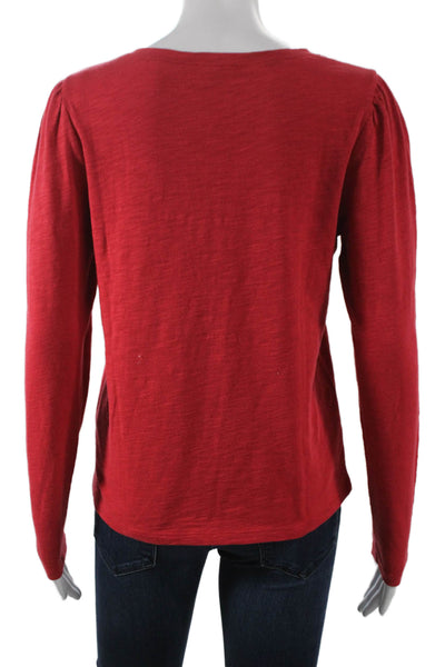 Lilla P Women Basic Long Sleeve T-Shirt Red Cotton Round Neck Size S
