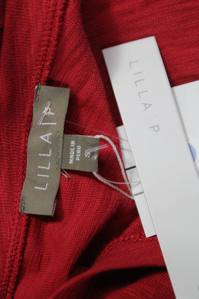 Lilla P Women Basic Long Sleeve T-Shirt Red Cotton Round Neck Size S