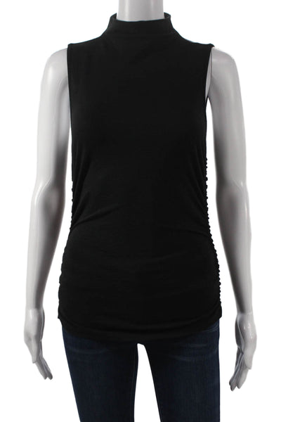 Lilla P Womens Basic Mock Neck Tank Black Cotton Sleeveless Size L