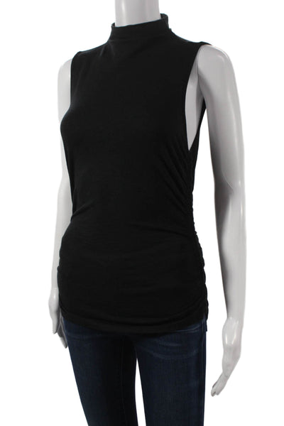 Lilla P Womens Basic Mock Neck Tank Black Cotton Sleeveless Size L
