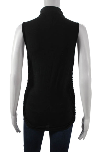 Lilla P Womens Basic Mock Neck Tank Black Cotton Sleeveless Size L