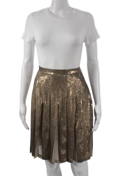 BCBG Max Azria Women Pleated Knee Length Gold Polyester Skirt Size XS