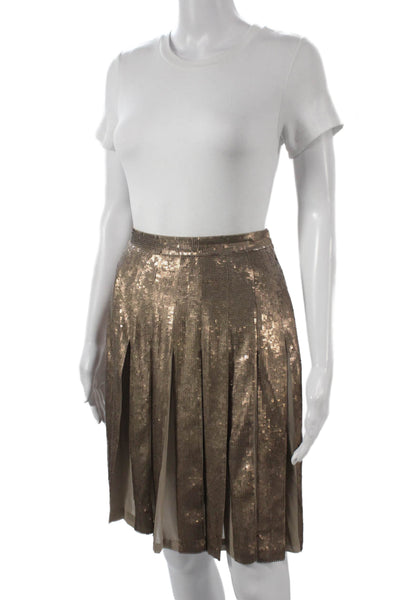BCBG Max Azria Women Pleated Knee Length Gold Polyester Skirt Size XS