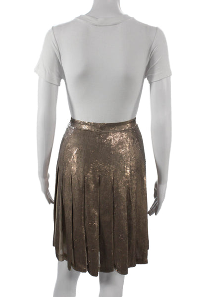 BCBG Max Azria Women Pleated Knee Length Gold Polyester Skirt Size XS