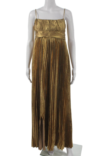 Vici Women Maxi Dress Gold Square Neck Sleeveless Zip Polyester Size M