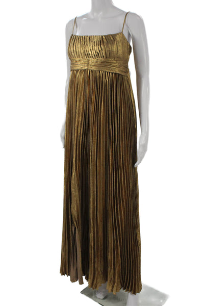 Vici Women Maxi Dress Gold Square Neck Sleeveless Zip Polyester Size M