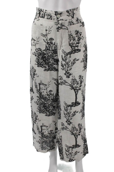 Joie Women Cropped Linen Pants Ivory Toile Floral Size S