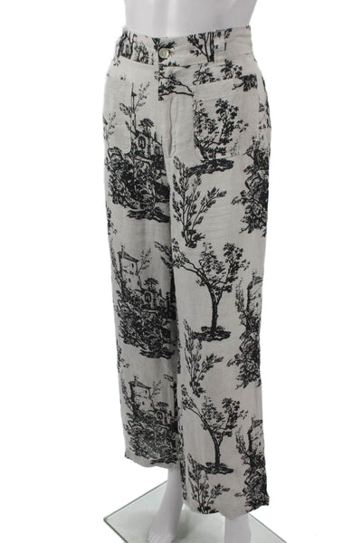 Joie Women Cropped Linen Pants Ivory Toile Floral Size S