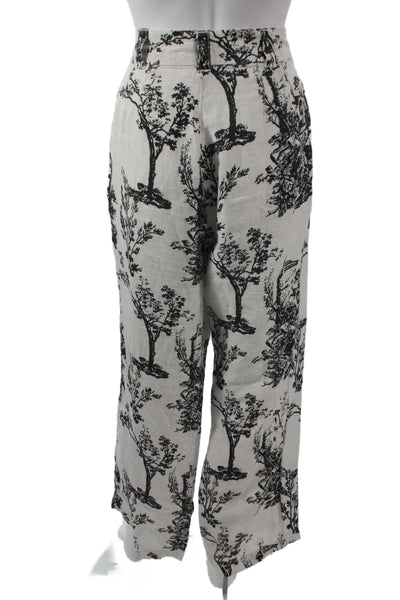 Joie Women Cropped Linen Pants Ivory Toile Floral Size S