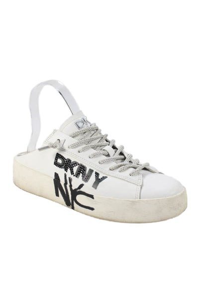 DKNY Womens Leather Lace Up Slide On Sneakers White Size 7.5 Medium