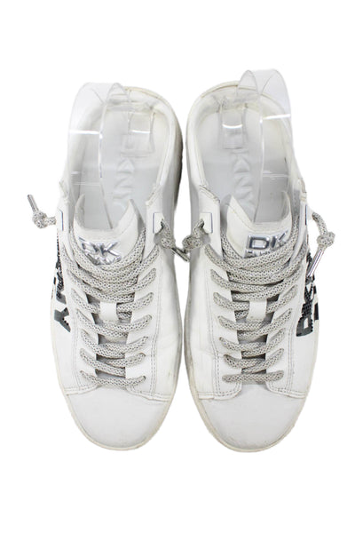 DKNY Womens Leather Lace Up Slide On Sneakers White Size 7.5 Medium