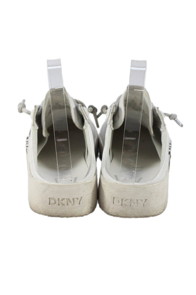 DKNY Womens Leather Lace Up Slide On Sneakers White Size 7.5 Medium