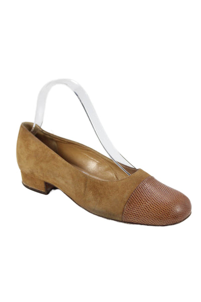 Harel Womens Suede Lizard Skin Cap Toe Flats Brown Size 36 6