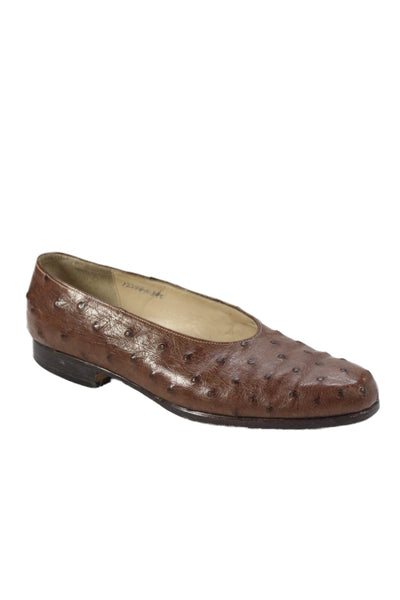 Lily Shoe Womens Ostrich Skin Slide On Ballet Flats Brown Size 7