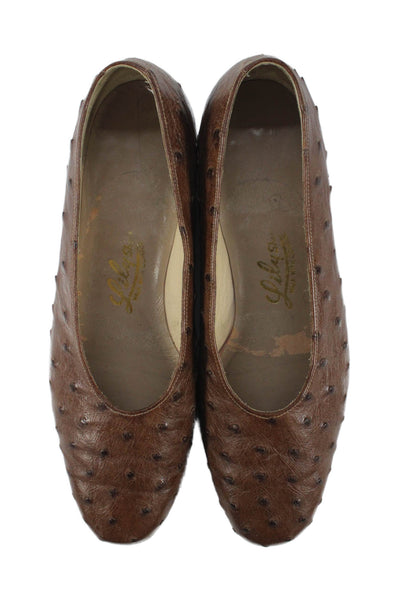 Lily Shoe Womens Ostrich Skin Slide On Ballet Flats Brown Size 7