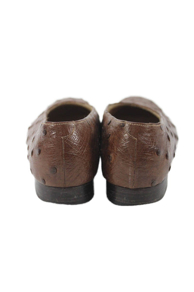 Lily Shoe Womens Ostrich Skin Slide On Ballet Flats Brown Size 7
