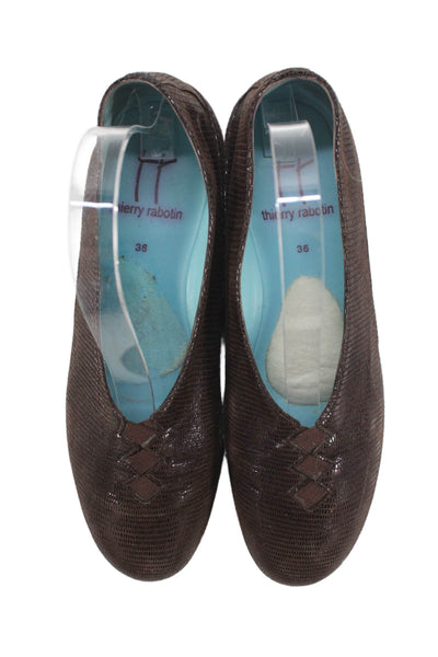Thierry Rabotin Womens Leather Snakeskin Print Ballet Flats Brown Size 36 6