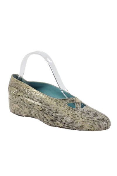 Thierry Rabotin Womens Lizard Print Low Wedge Pumps Beige Black Size 36 6