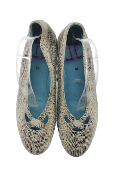 Thierry Rabotin Womens Lizard Print Low Wedge Pumps Beige Black Size 36 6