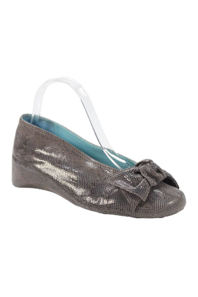 Thierry Rabotin Womens Leather Twist Bow Low Wedge Pumps Grey Black Size 36 6