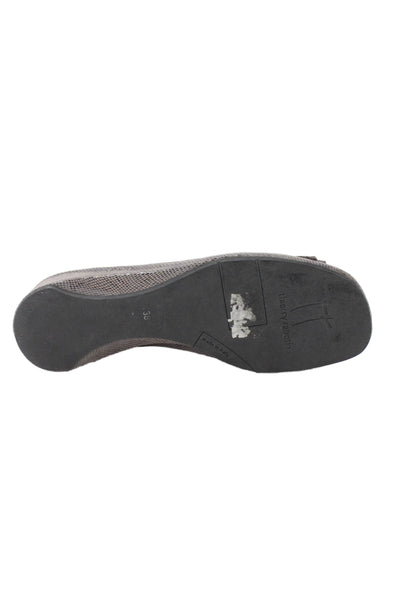 Thierry Rabotin Womens Leather Twist Bow Low Wedge Pumps Grey Black Size 36 6