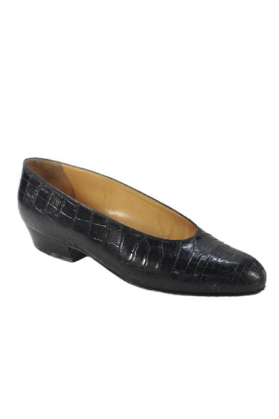 Harel Womens Crocodile Print Slide On Low Heel Pumps Black Size 37 7