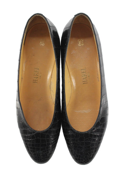 Harel Womens Crocodile Print Slide On Low Heel Pumps Black Size 37 7