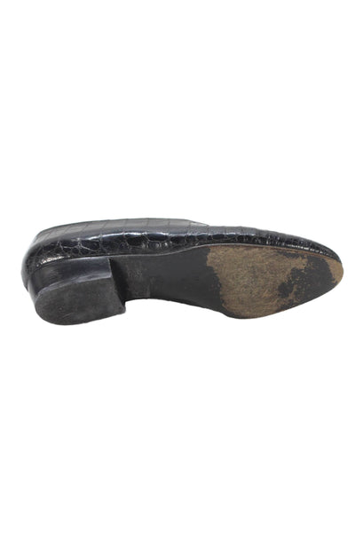Harel Womens Crocodile Print Slide On Low Heel Pumps Black Size 37 7